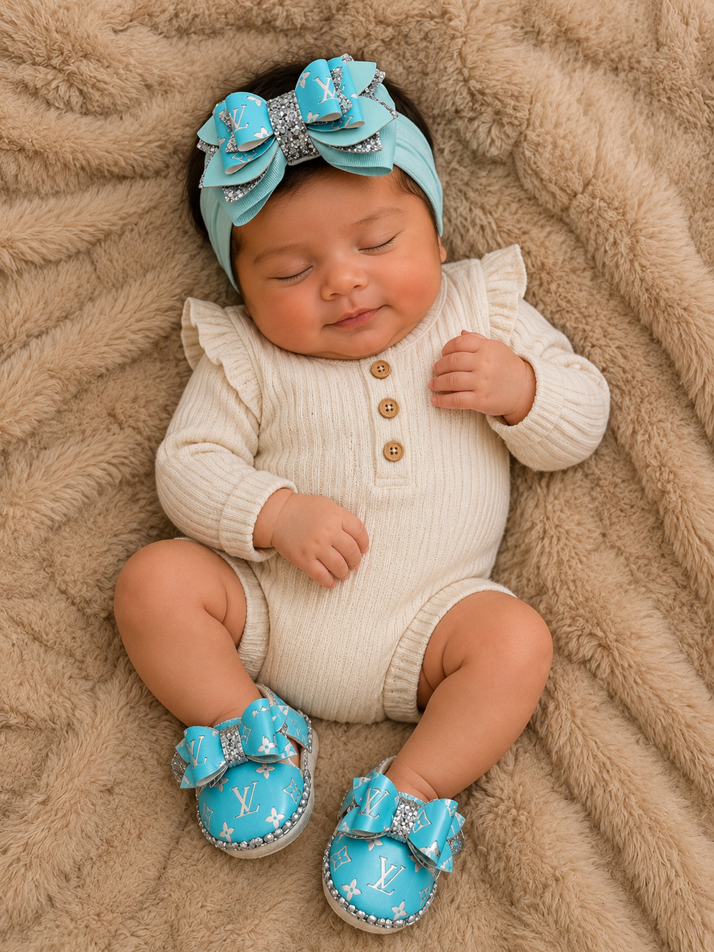 Baby 0 to 3 months set of headband and sandals