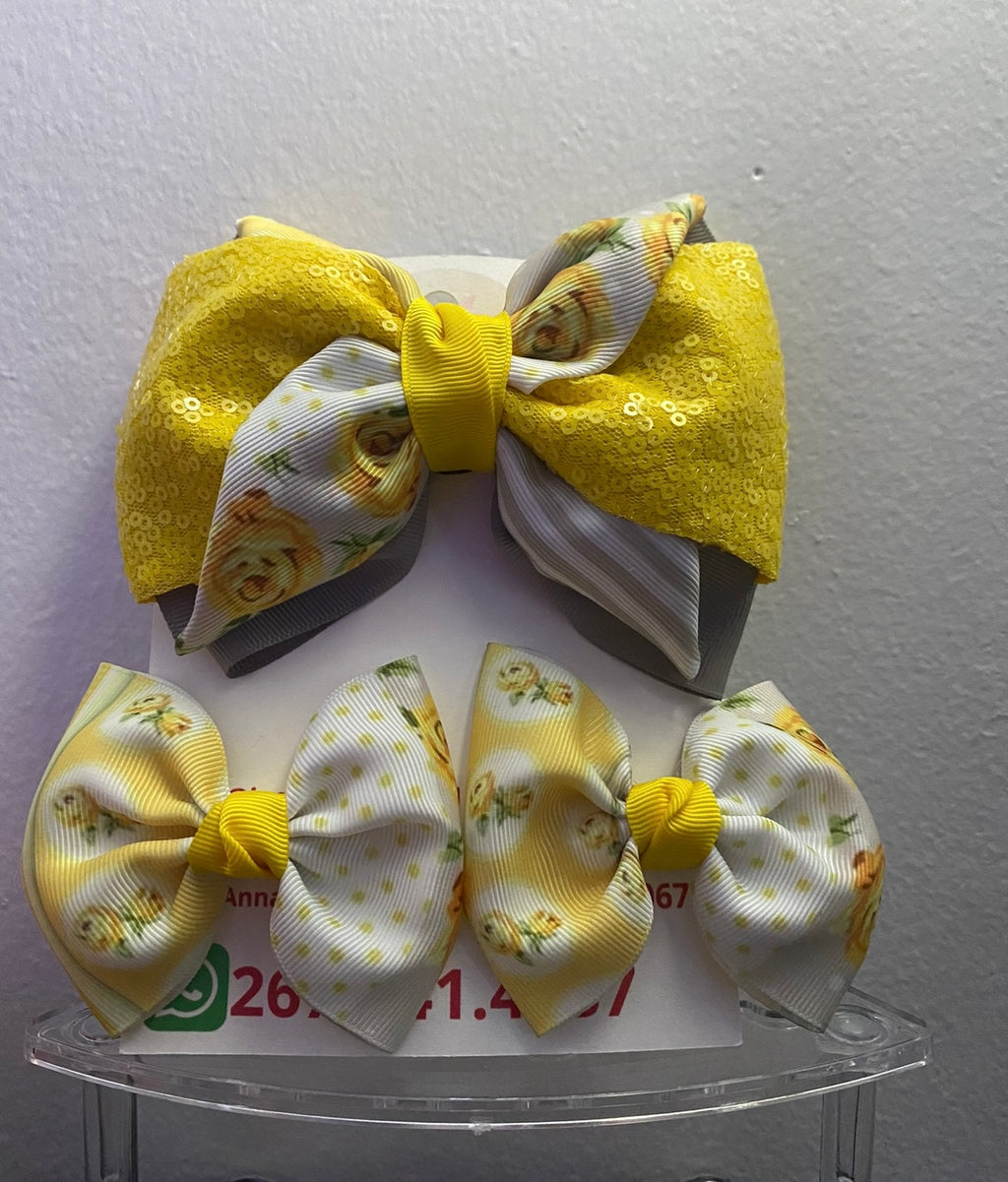 Yellow beautiful flower, hair bows set