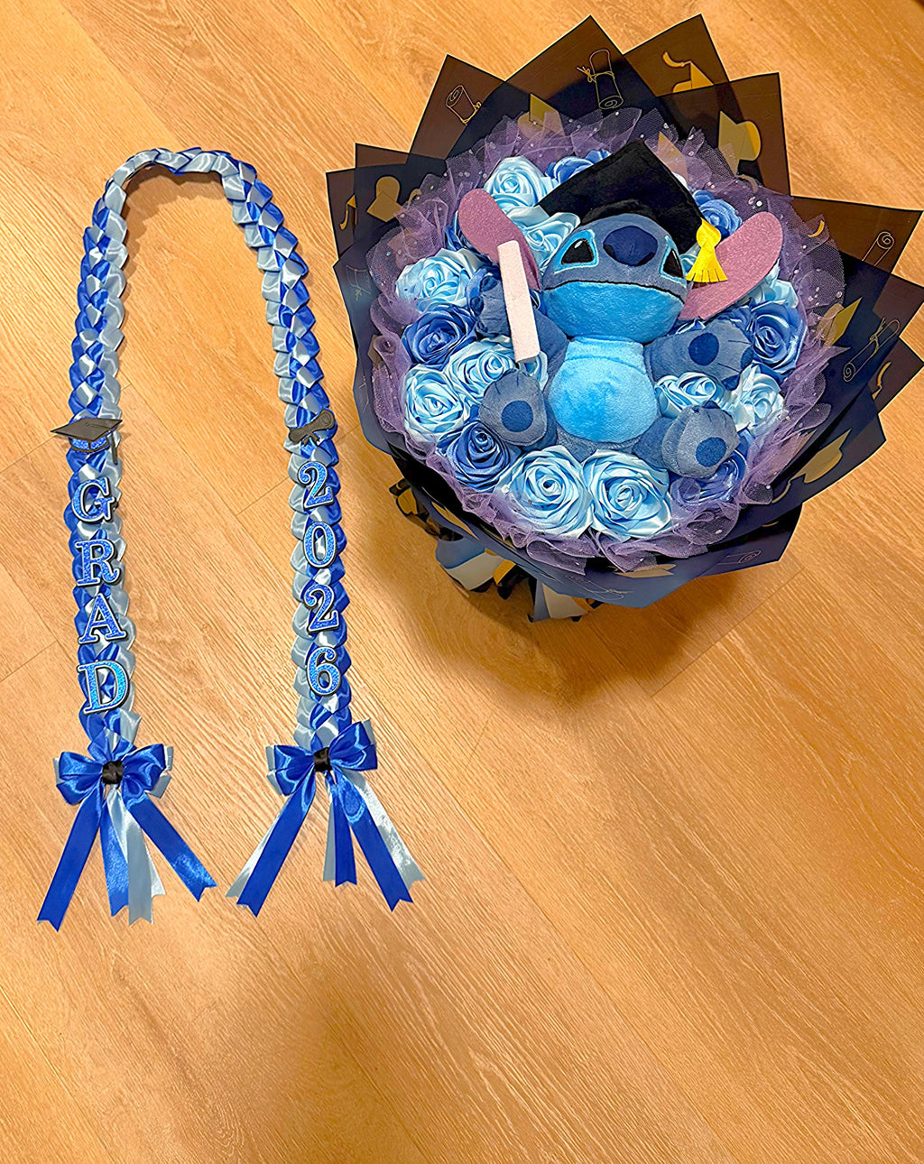 Graduation Lei, flower bouquet and T-Shirt set.
